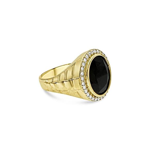 Real 10k Gold Black Oval Ring Mens Band Size 10 - Picture 1 of 3